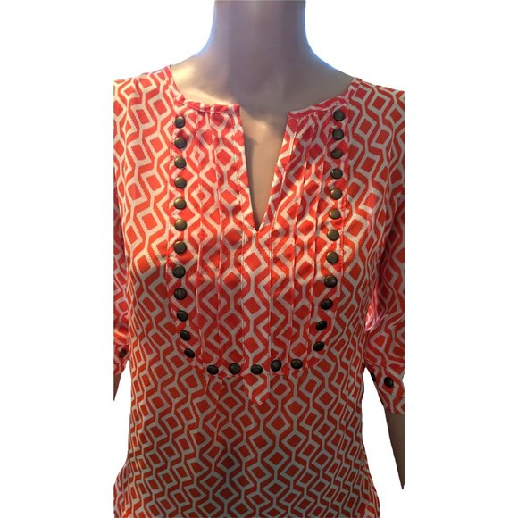 41 HAWTHORN Stitch Fix Women's XS Small Orange Geometric Boho Studded Blouse - Picture 2 of 12